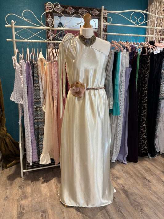 One shoulder satin evening dress