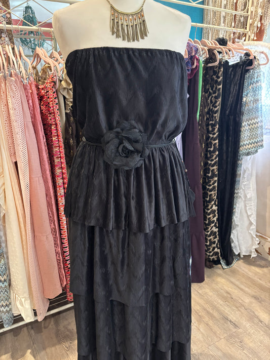 Black layered strapless dress