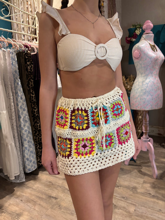 Crochet mini patchwork skirt