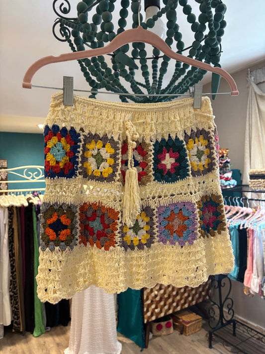 Crochet mini patchwork skirt