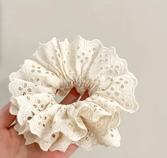 Broderie anglais hair scrunchie