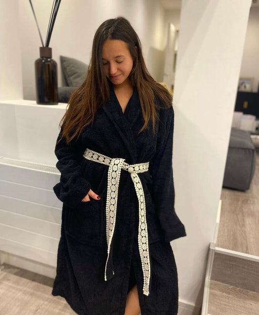 Black towelling dressing gown