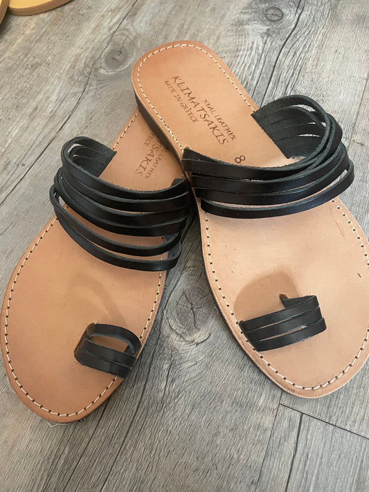 Black leather sandals