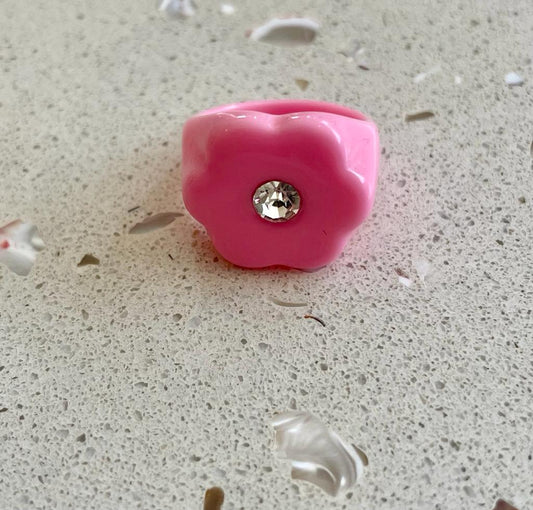 Pink flower acrylic ring