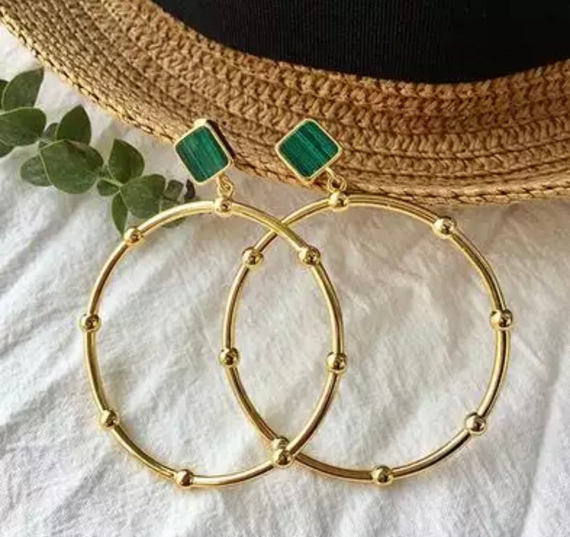 Green and gold earrings