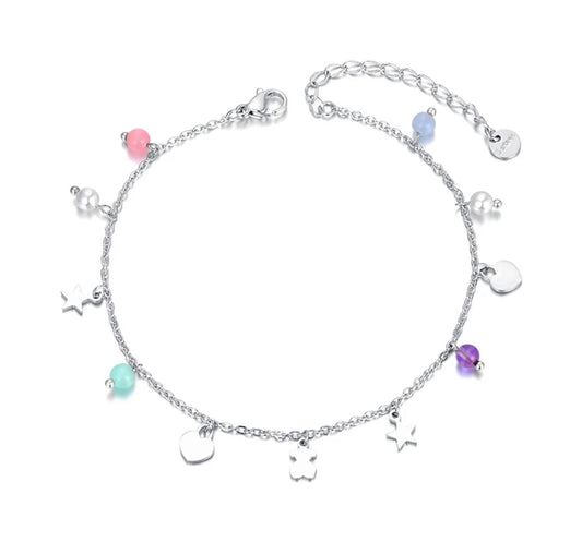 Silver charm anklet