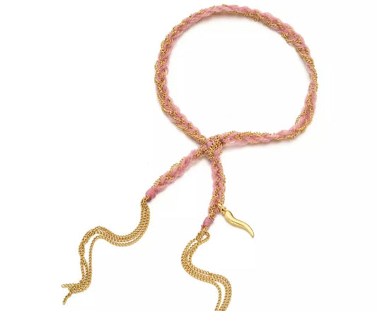 Pink and gold thread bracelet