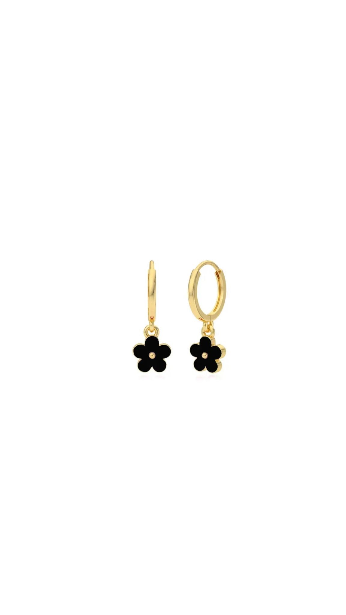 Gold black flower earrings