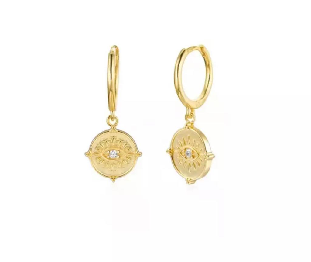 Gold round eye huggy earrings