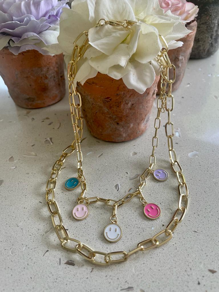 Smilie face double link necklace