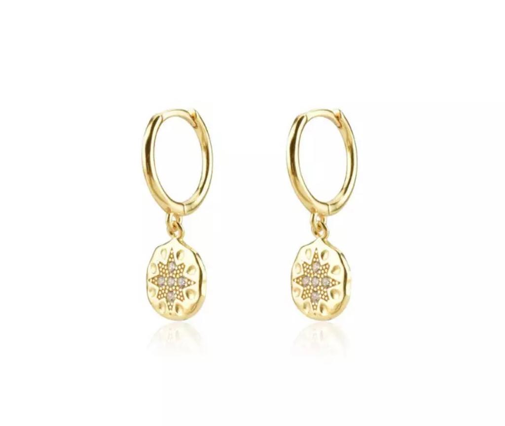 Gold star disc huggy earring