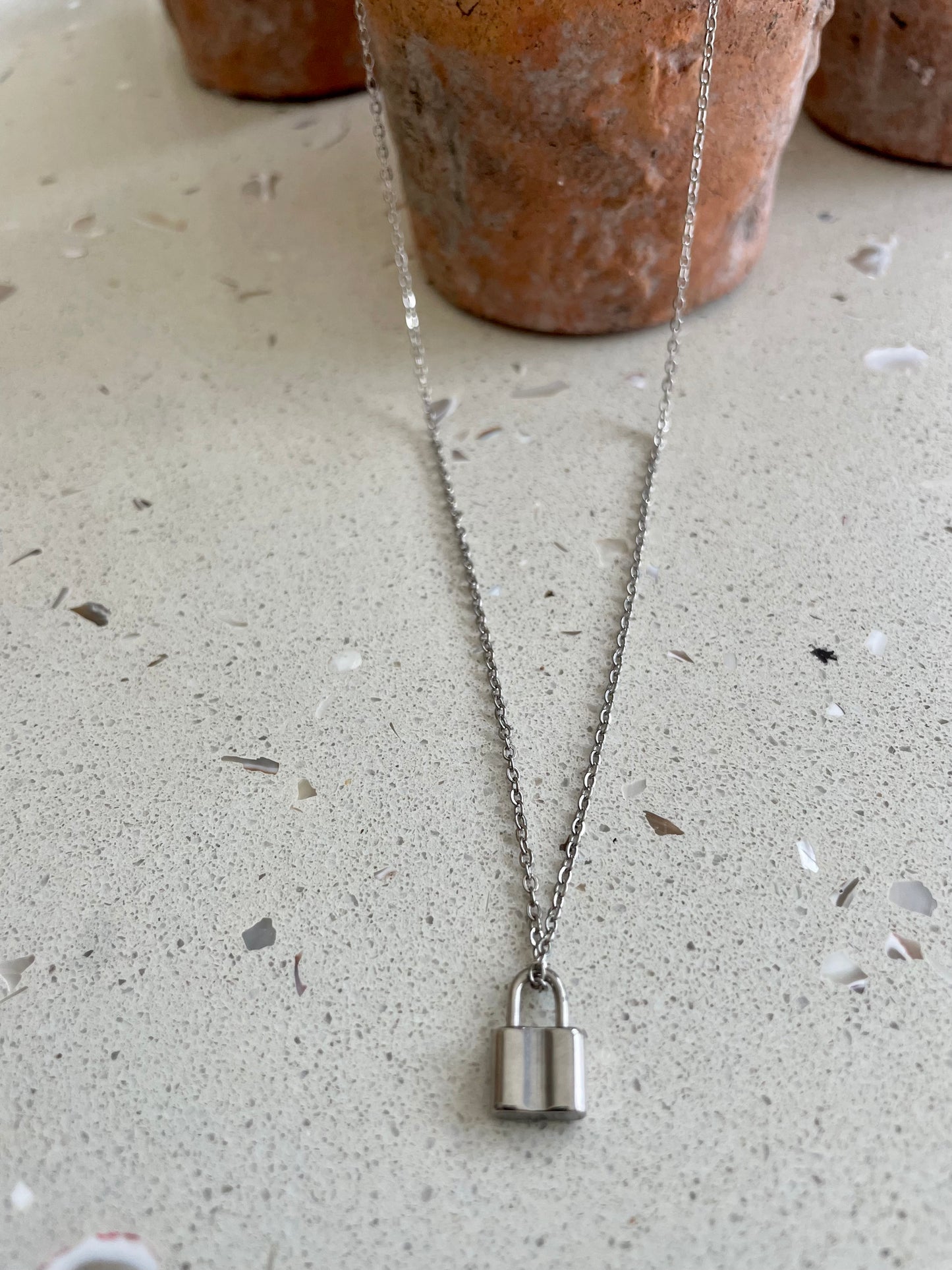 Silver padlock necklace