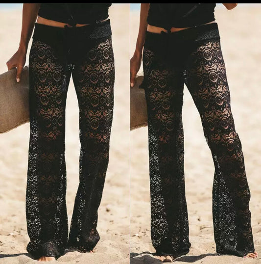 Crochet lace beach trousers