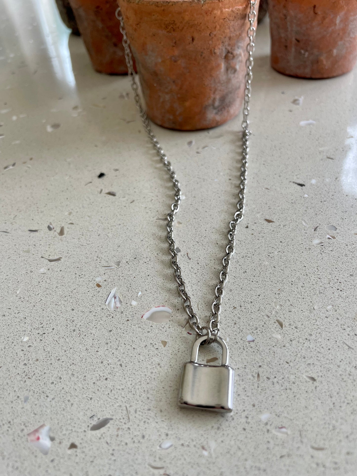 Silver hot sale padlock necklace