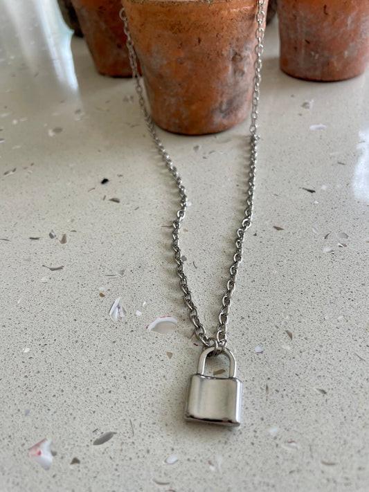 Silver padlock necklace