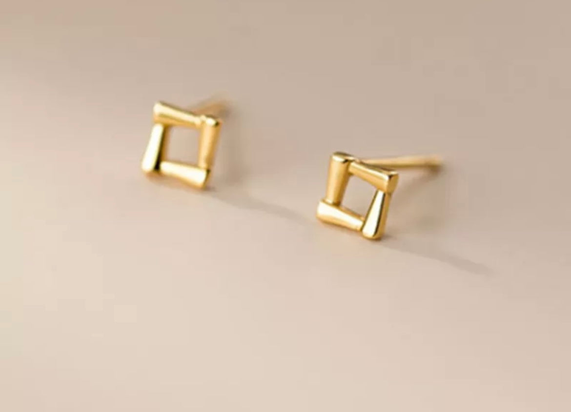 Mini gold plated square stud earrings