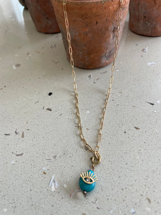 Gold link necklace with clip on charm