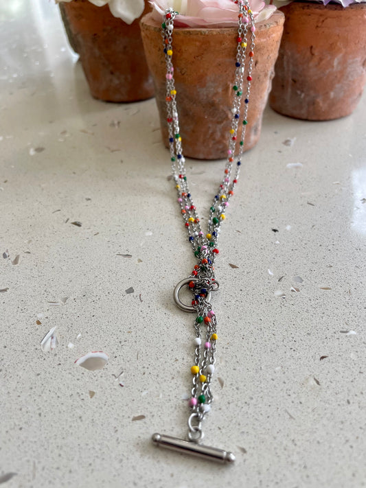 Silver multi colour bobble necklace