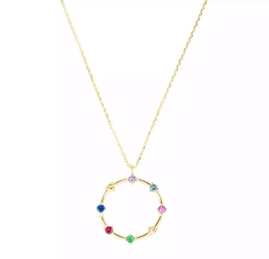 Multi colour stone circle necklace