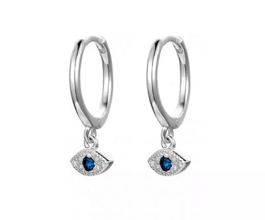 Silver eye huggy earrings