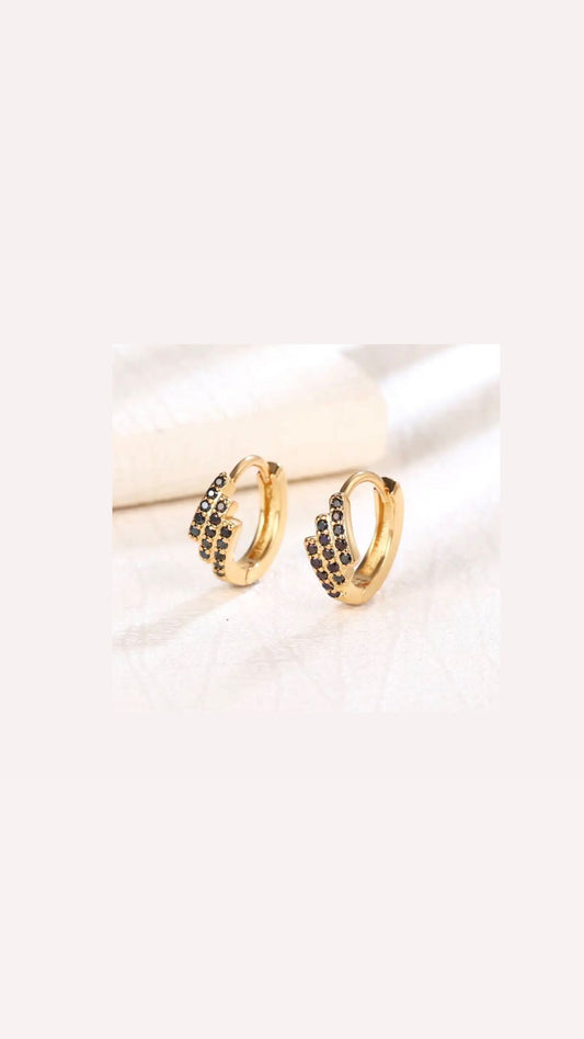 Gold black huggy earrings