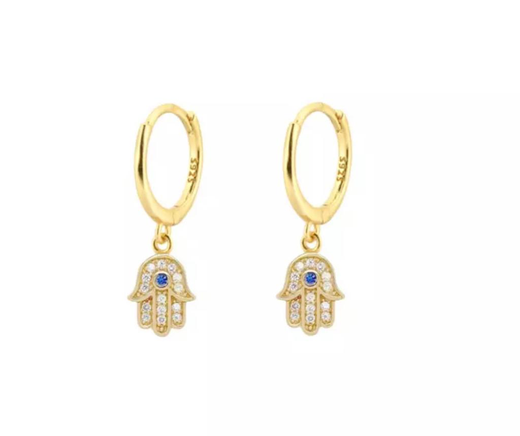 Gold hamsa huggy earrings