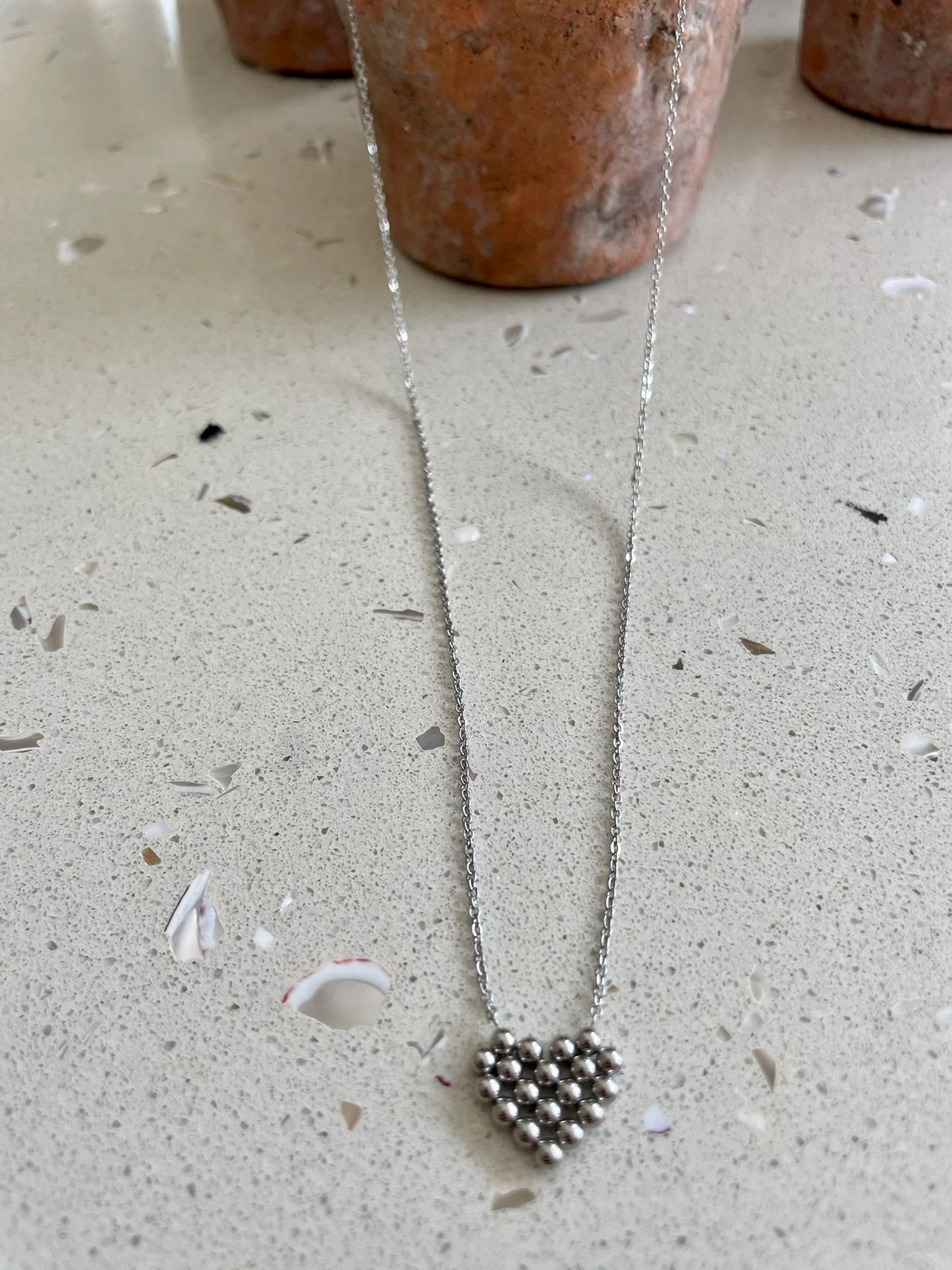 Silver bobble heart necklace