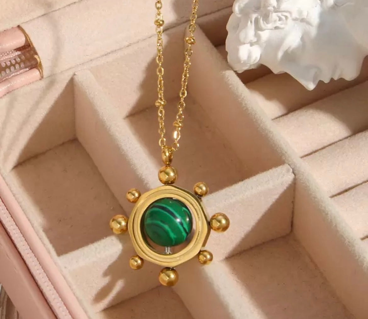 Gold plated green ball necklace