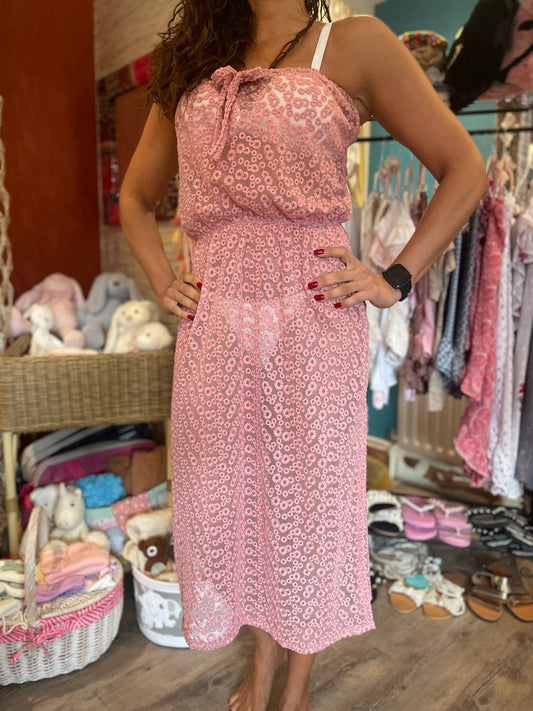 Pink flower lace beach dress