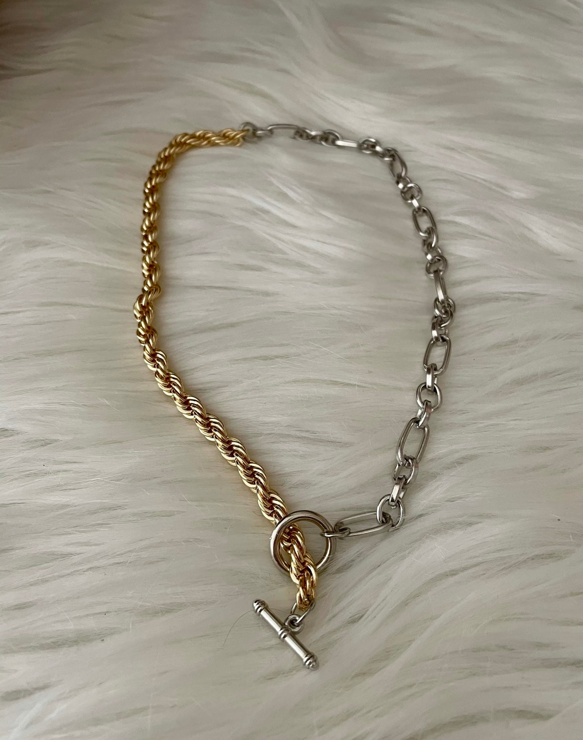 Silver and gold Albert chain necklace