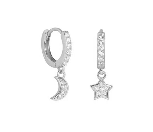 Moon and star huggy earrings