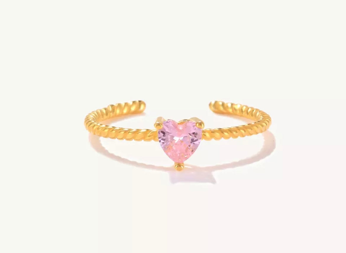 Gold plated adjustable heart ring