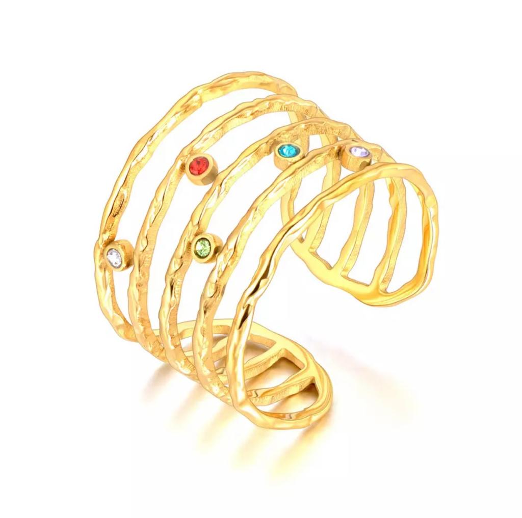 Gold small multi coloured stone ring