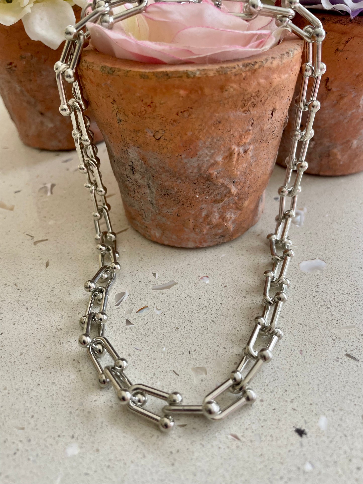 Silver link chunky necklace